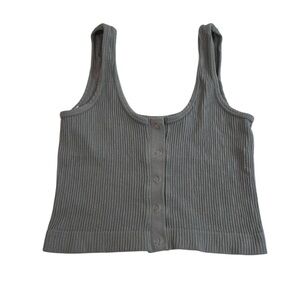 y2k gray ribbed button up tank top coquette vintage cottagecore coastal beachy